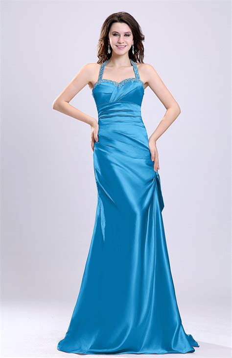 Methyl Blue Evening Dress Sexy A Line Sleeveless Backless Silk Like Satin Bjsbridal