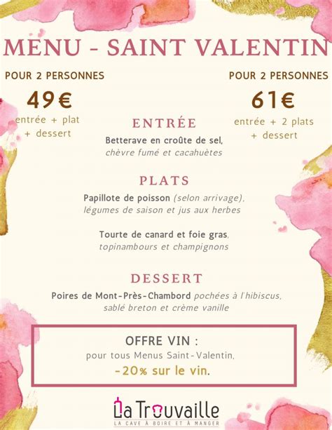 La Brasserie La Trouvaille Vous Propose Ses Menus Pour La Saint Valentin RC Blois