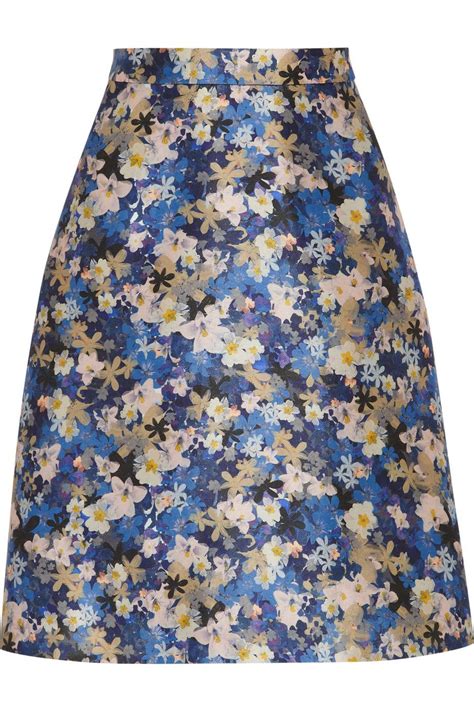Jcrew Collection Floral Print Wool And Silk Blend Skirt Net A