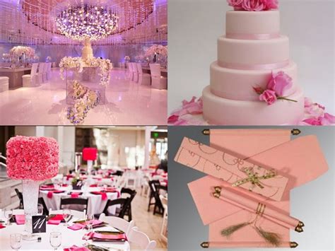 Pink And White Wedding Decor With Flowers On The Top Centerpieces At