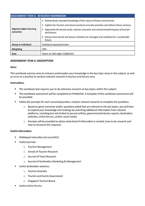 Bx2091 Assessment 3 Workbook Handout Rubric Bx209103 Jcu Studocu