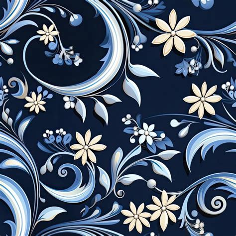 Premium Ai Image Elegant Blue Flower Pattern With Swirling Colors And