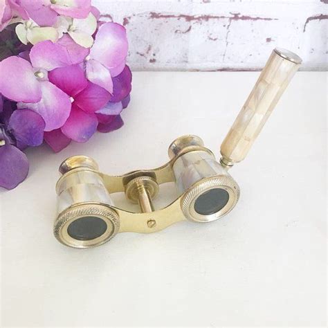 Vintage Lorgnette Opera Glasses Brass Theater Binoculars White Abalone Shell Mother Of Pearl