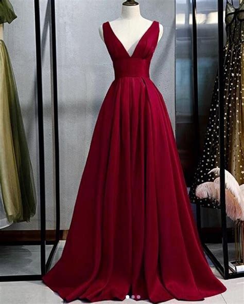 V Neck Satin Pleated Wine Red Corset Women Formal Long Prom Dress Vestido Pl0914 Red Prom