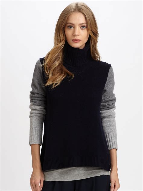 Lyst Vince Colorblock Turtleneck Sweater In Gray