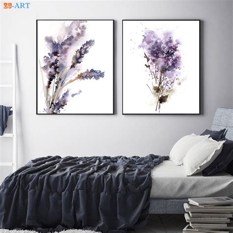 Purple Lavender And Lilac Prints Flowers Watercolor Painting Abstract