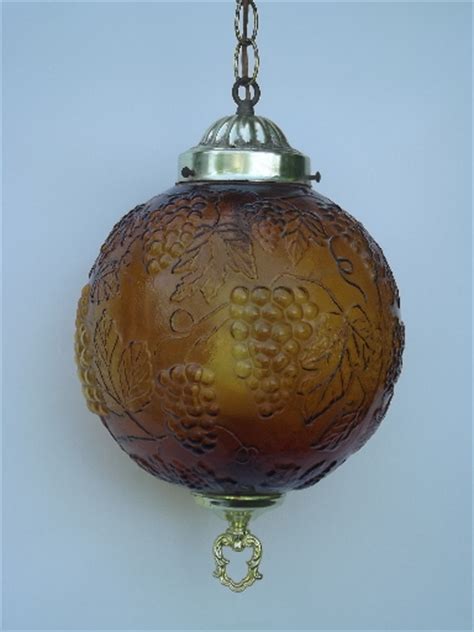 Gold Grapes Glass Globe Swag Lamp Retro 60s Vintage Hanging Light