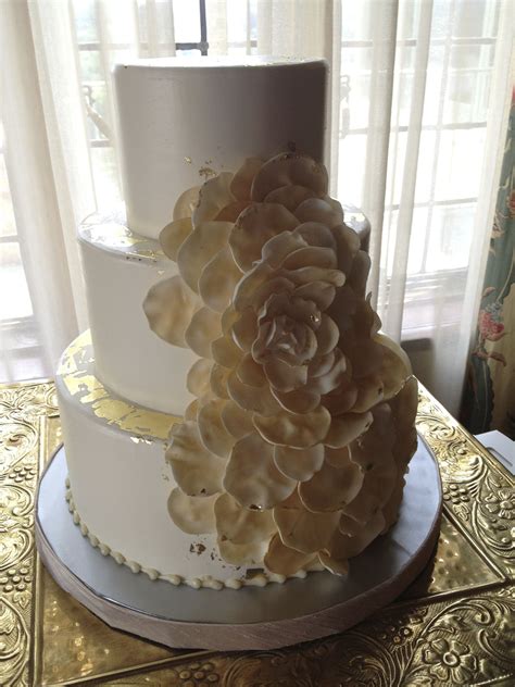 Magpies Bakery Buttercream With Fondant Petal Accents Gold Leaf Edges