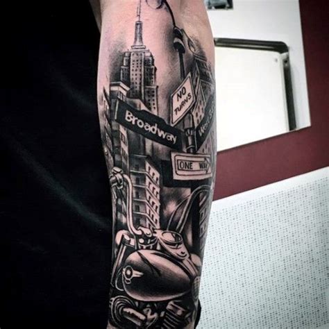 70 City Skyline Tattoo Designs For Men Downtown Ink Ideas Skyline