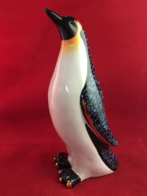 Glazed Ceramic Emperor Penguin Figurine Blue Orange And Etsy Glazed