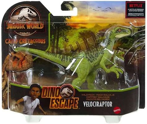 Jurassic World Camp Cretaceous Dino Escape Velociraptor Green Action Figure Wild Pack Mattel