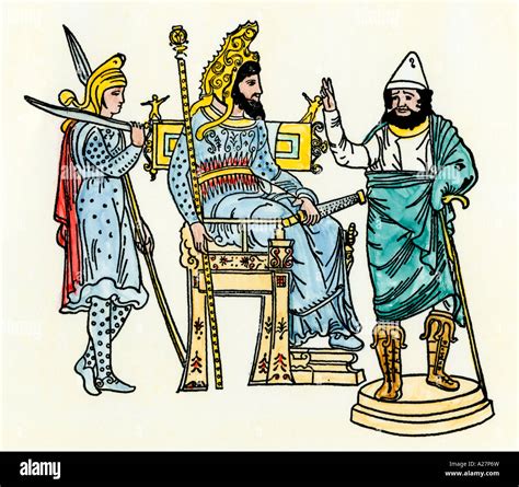 Xerxes The Great King Of Ancient Persia On His Throne Hand Colored