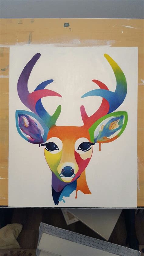 Deer Painting By Drew Savich Colorful Stag Acrylic Canvas Painting
