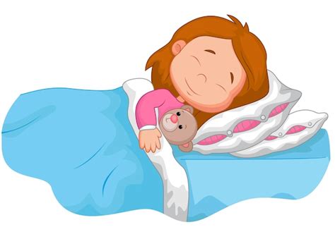 Premium Vector Cartoon Girl Sleeping With Stuffed Bear
