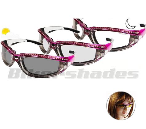 Transition Motorcycle Sunglasses Chrome Pink Rhinestones Photochromic Women S M Ebay