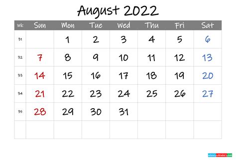 Editable August 2022 Calendar With Holidays Template Ink22m8