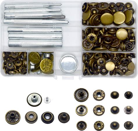 Baogaier Snap Button Fasteners Kit Sets Brass Tack Buttons Jeans