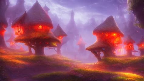 Fantasy Red Toadstool Cottages World Suspended In The Stable