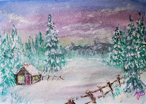 Winter Landscape Cabin Watercolor Painting Rjb Art Studio