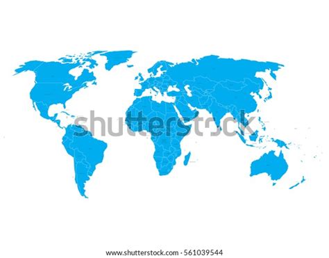 Vector World Map With State Name Labels Blue Land With Black Text On
