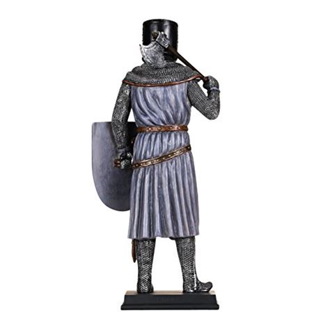 Crusader Knights Templar Statue With Axe And Christian Shield Hand