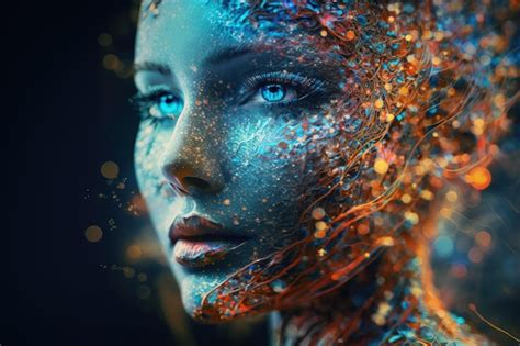 Premium Ai Image A Womans Face With Blue And Orange Paint On It