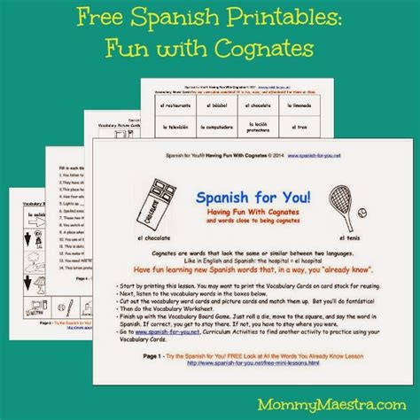 Mommy Maestra Fun With Cognates A Free Mini Spanish Lesson