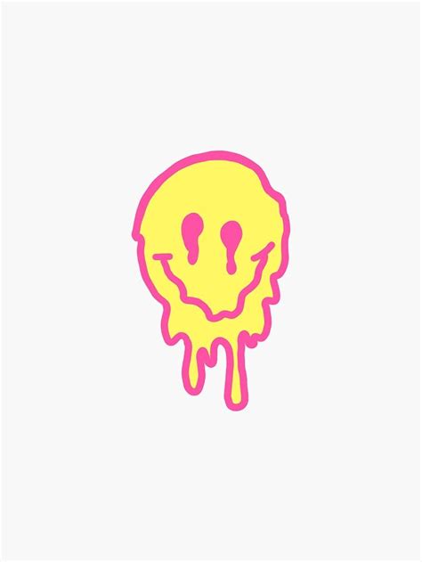 Pink/Yellow Drippy Smiley Face Sticker by larakoelliker | Preppy