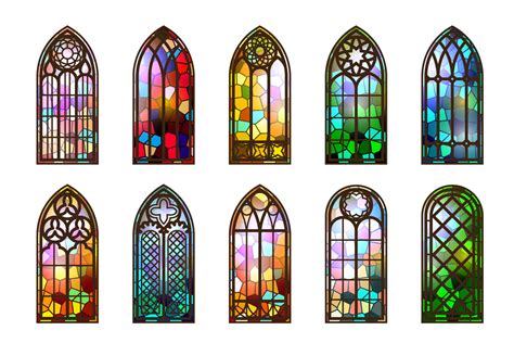Gothic Stained Glass Windows Church Medieval Arches Catholic