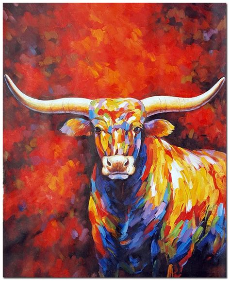 Original Hand Painted Impressionist Texas Longhorn Oil Etsy Koeien