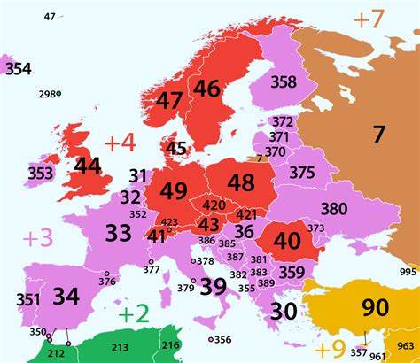 Country Calling Codes Regions Are Colored By First Digit Europe