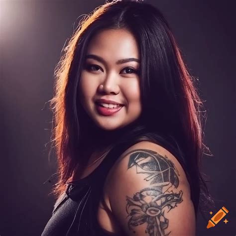 Smiling Plus Size Filipina Woman With Tattoos And Muscular Physique On