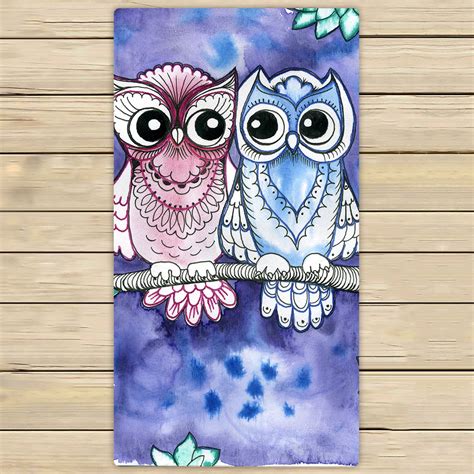 Ykcg Watercolor Owls On Branches Green Tree Leaves Hand Towel Beach