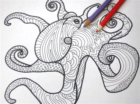 Octopus Coloring Page Printable Adults Colouring Etsy France
