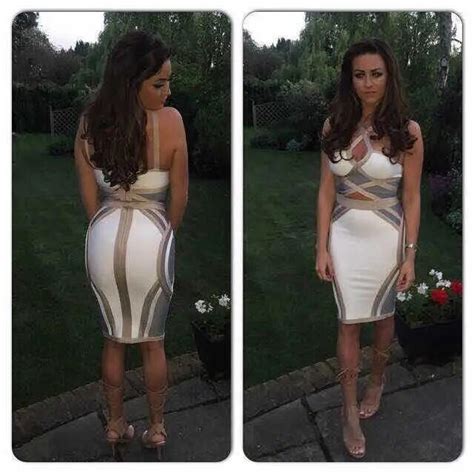 Hl Women Bodycon Dress Sexy Nude White And Grey Halter Neck Cut Out