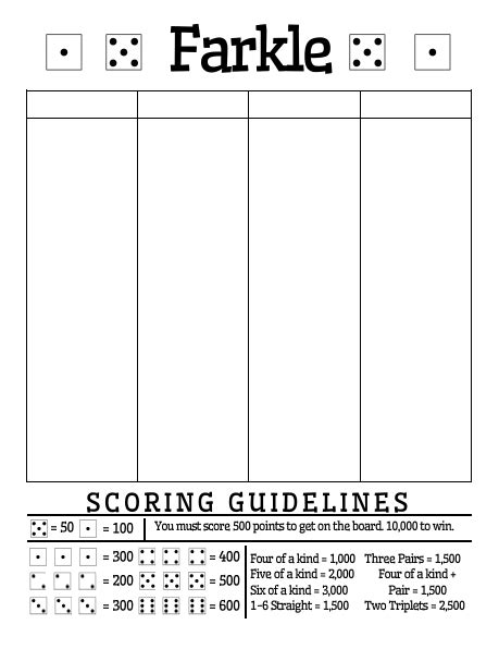 Free Printable Farkle Score Sheet With Scoring Guidelines Math Love