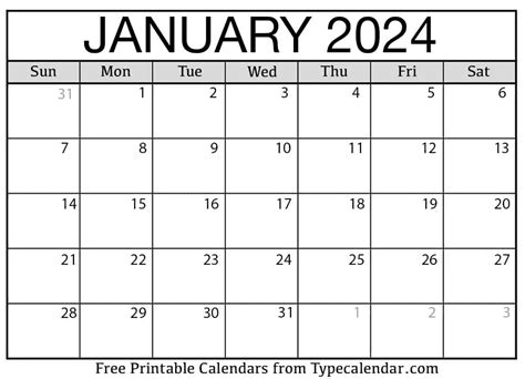 January 2024 Calendar Blank Printable Printable Calendar 2024