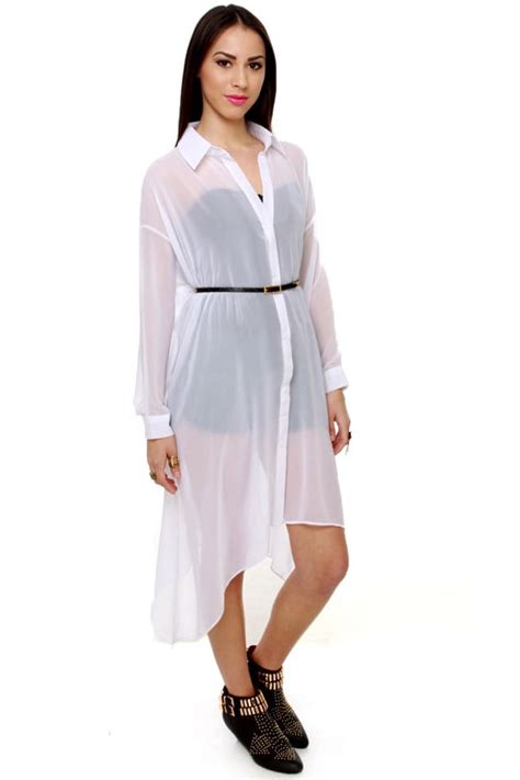Beautiful White Shirt Dress Sheer Dress Button Down Dress 5600