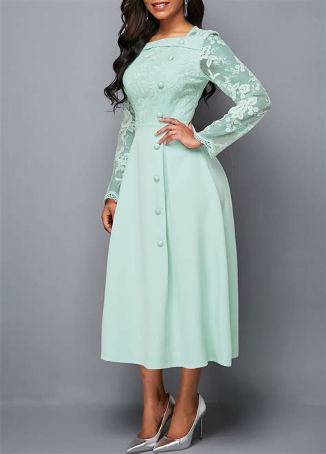 Shop the latest dress styles and trendy fashion at the best prices. Lace Panel Long Sleeve Mint Green Midi Dress | Rotita.com ...
