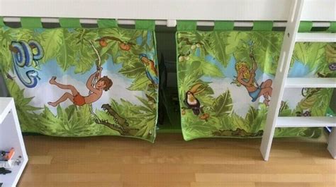 Gebraucht münchen vorhänge für turm prinzessin cindy: Paidi Bett Vorhang Set Grün Weiß Dschungel Motiv Vorhänge ...