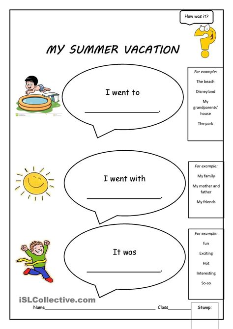 My Summer Vacation Summer Worksheets Summer Holiday