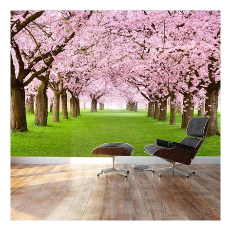 Beautiful Cherry Blossom Trees Landscape Wall Mural Wall