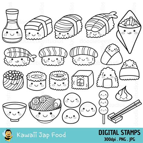 Kawaii Sushi Clipart Kawaii Sushi Clipart Cute Sushi Digital Etsy