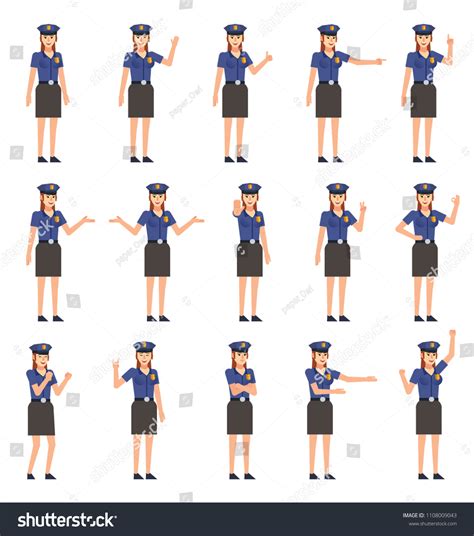 set policewoman characters showing diverse hand stock vector royalty free 1108009043