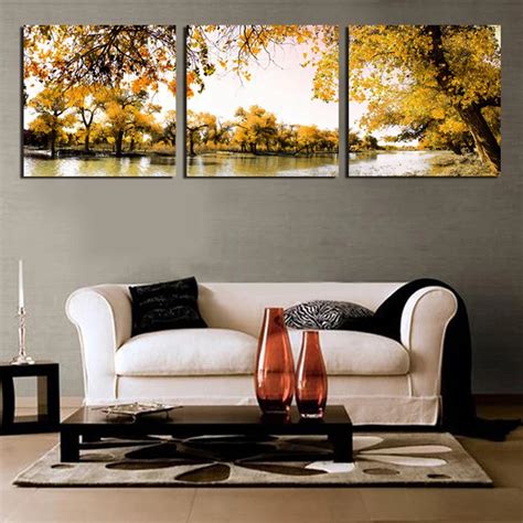 Home Decor Living Room Modular Pictures 3 Panel Yellow Forest River
