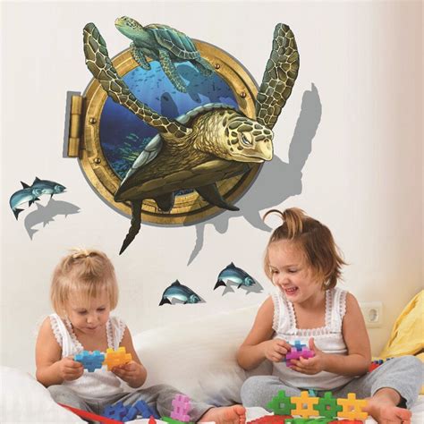Seashell decor for the home and garden. 3D large fly sea turtle wall sticker decals home nusery ...
