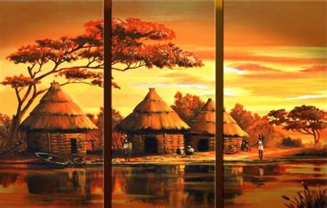African Village Still Life Oil Painting Sea Painting Sunset Painting