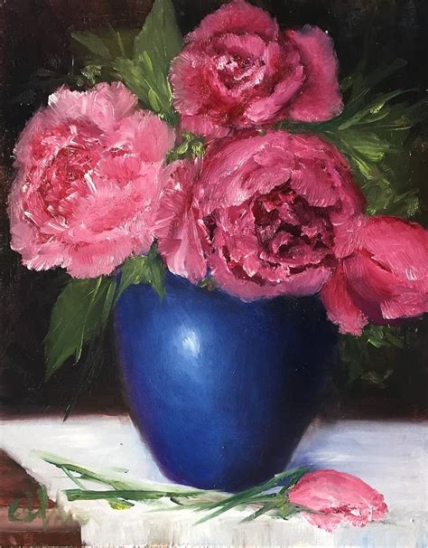 Blue Vase And Pink Flowers Painting By Thuthuy Tran Fine Art America