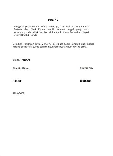 Contoh Surat Perjanjian Sewa Apartemen DOC PDF