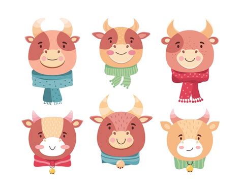 Premium Vector Cute Cartoon Faces Of Baby Bulls Symbol Of The 2021